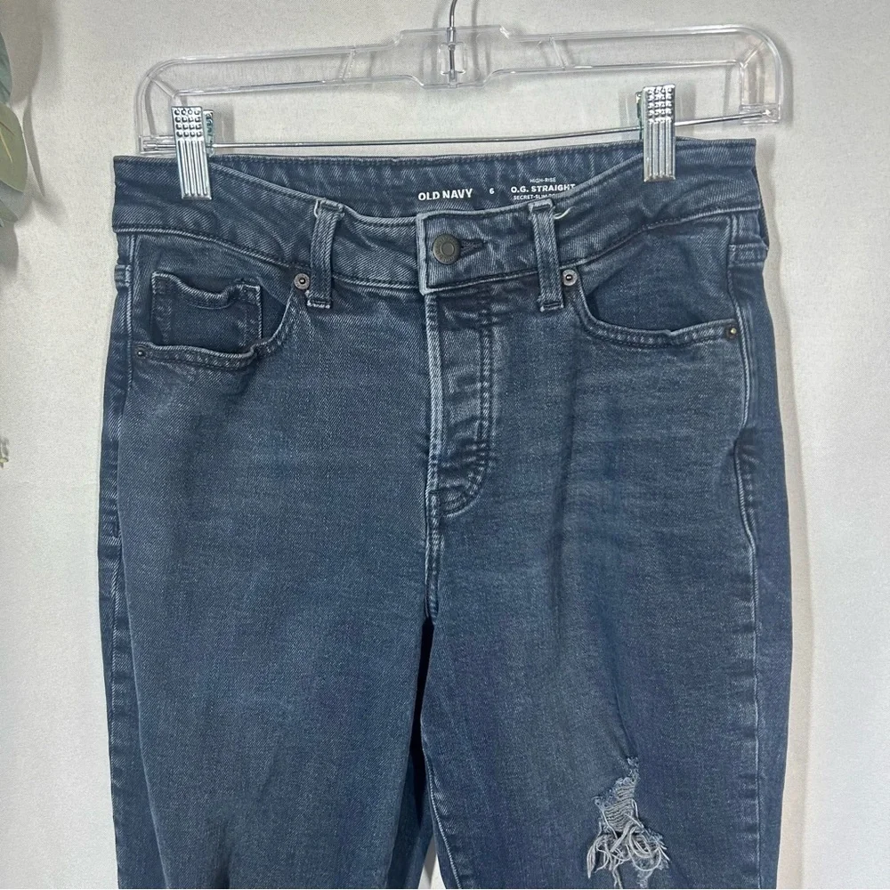Old Navy | High Rise O.G. Straight Dark Wash Distressed Jeans Women’s Size 6 - Picture 3 of 13